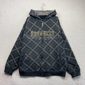 Y2K Davoucci Full Zip Hoodie Mens XL Hip Hop Goth Emo Grunge Spell out Logo Read